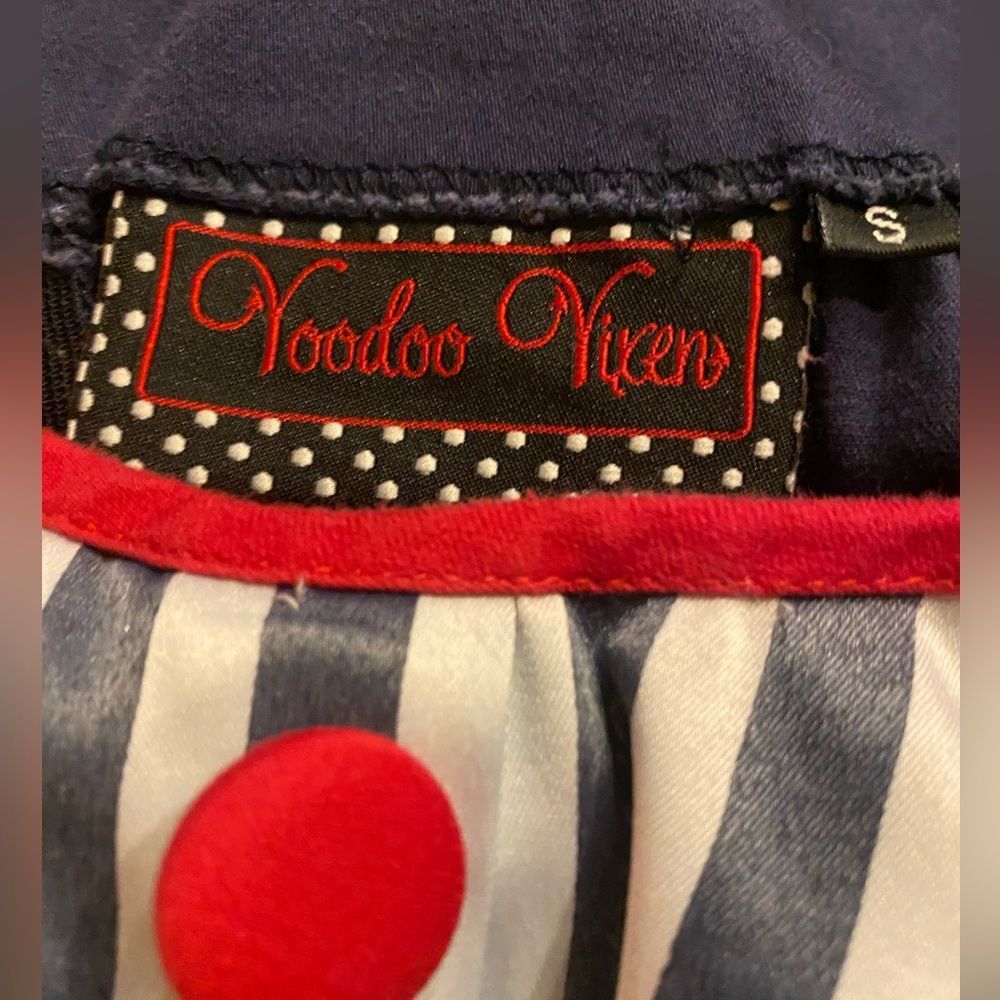 🎀Voodoo Vixen Sailor Dress Rockabilly Blue & Red pinup wiggle nautical retro S - Picture 8 of 8
